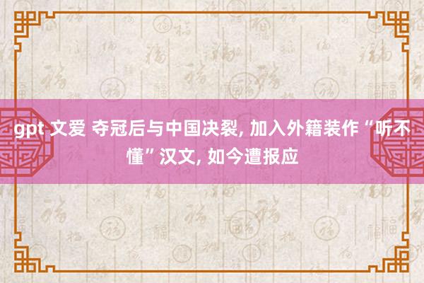 gpt 文爱 夺冠后与中国决裂， 加入外籍装作“听不懂”汉文， 如今遭报应