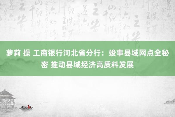 萝莉 操 工商银行河北省分行：竣事县域网点全秘密 推动县域经济高质料发展