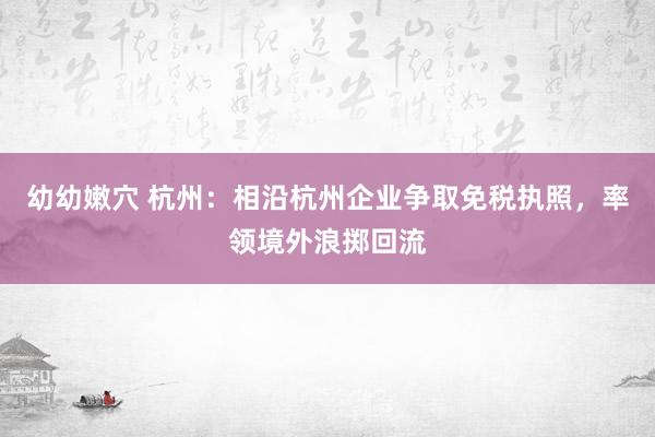 幼幼嫩穴 杭州：相沿杭州企业争取免税执照，率领境外浪掷回流